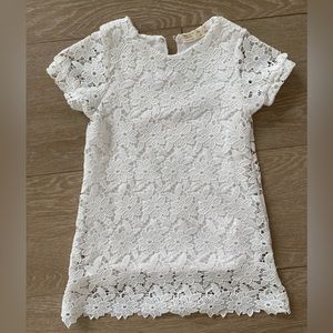 Zara girls dress, white floral lace knitted design, short sleeve, size 6